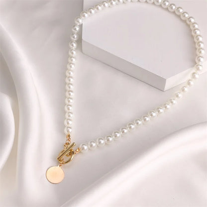Vintage Pearl Choker Necklace for Women - Wedding Coin Lock Pendant Chain Jewelry & Party Gift