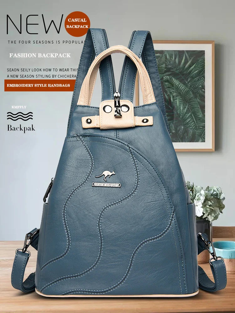 Women's Leather Zipper Backpack - Chest Bag Travel Pack, Ladies' School Bagpack for Teenage Girls, Sac A Dos