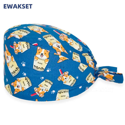 Unisex Soft Scrub Cap – Cartoon Print Surgical Hat for Men and Women, Operating Room Nursing Accessories