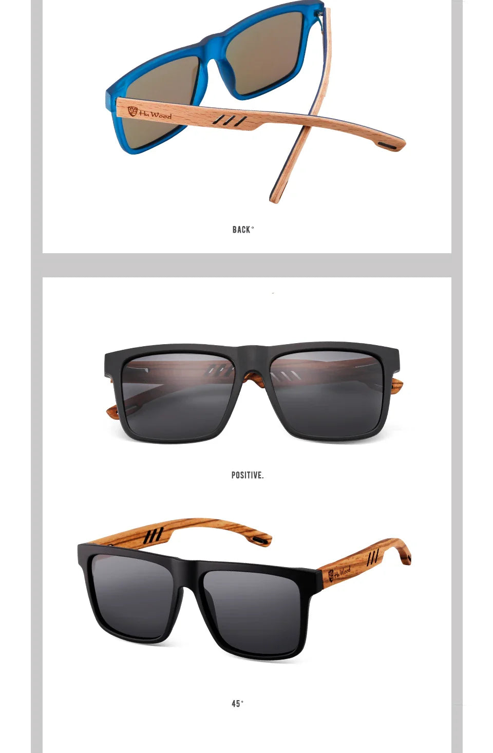 HU WOOD Square Polarized Sunglasses for Men — UV400 Fashion Sport & Driving Sun Glasses