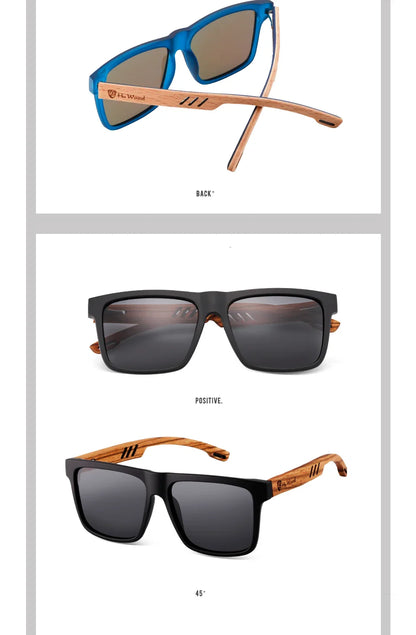 HU WOOD Square Polarized Sunglasses for Men — UV400 Fashion Sport & Driving Sun Glasses