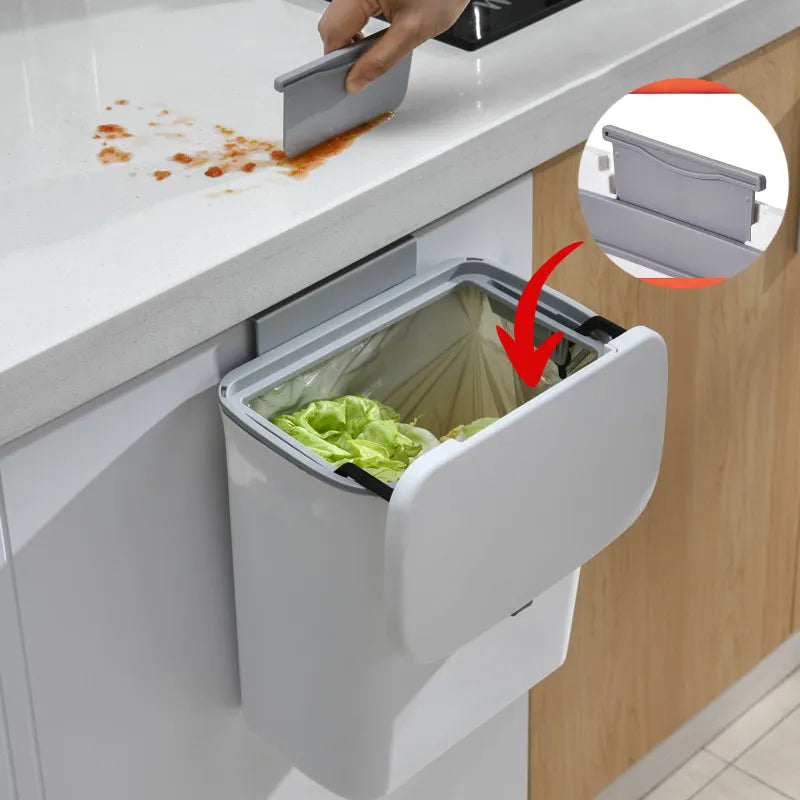 JYPS 7/9L Large Capacity Hanging Trash Can - Wall Mounted Kitchen Recycling Bin with Lid, Ideal for Bathroom and Kitchen Use