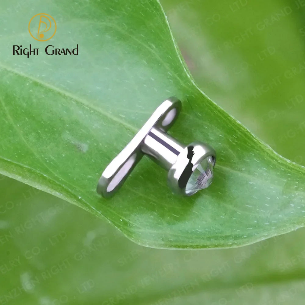 5Pcs Right Grand ASTM F136 Titanium 14G 2-Hole Internally Threaded CZ Dermal Anchor Tops & Base – Microdermal Piercing Jewelry Set
