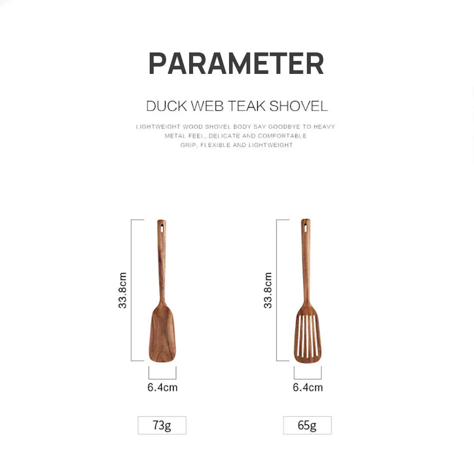 1-9pcs Teak Wood Tableware Set – Natural Wooden Cooking Spoons, Colander Spoon & Soup Skimmer Kitchen Tool Kit