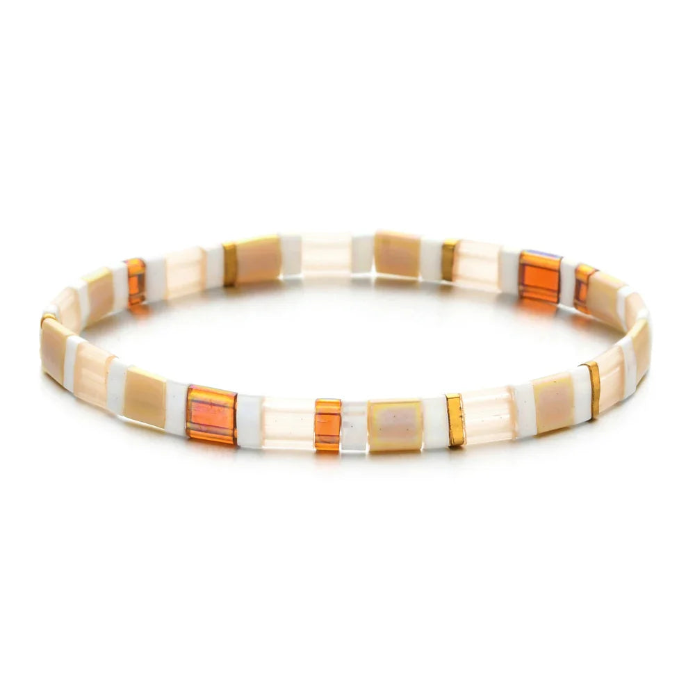 ZMZY Stone Tila Beads Elastic Bracelet for Women – 2025 Fashion Colorful Rainbow Miyuki Tile Bead Jewelry Gift Bracelet