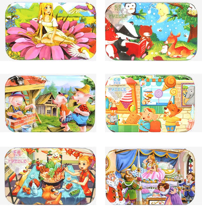 60PCS Wooden Puzzle Toys – Cartoon Vehicle & Animal Jigsaw for Kids’ Learning & Educational Play