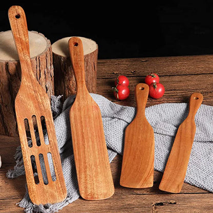1-7pcs Teak Wood Tableware Set – Natural Wooden Spoons, Colander Spoon & Soup Skimmer Cooking Tool Kit