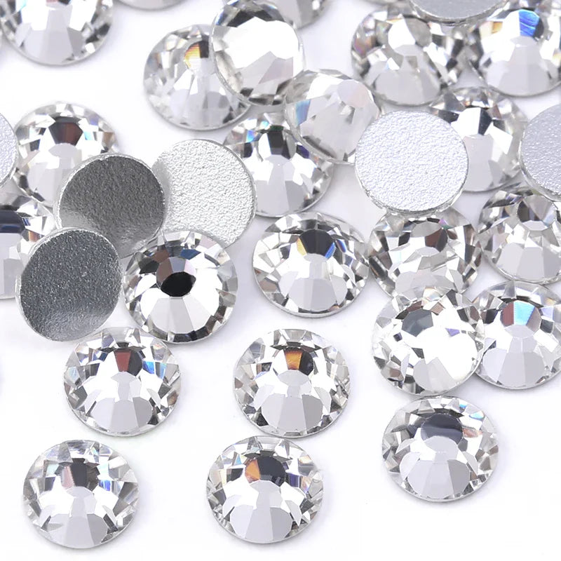 SS3-SS50 Clear Crystal White 3D Nail Art Rhinestones – Silver Flatback Glitter Gems for Nail Decoration