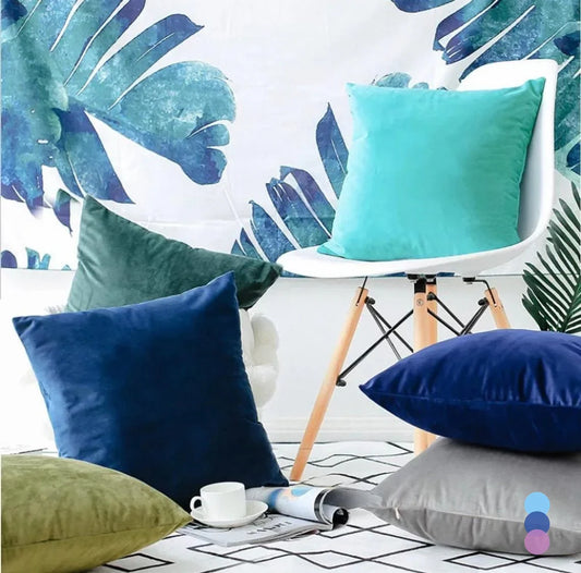 Velvet Pillow Cover 40x40 cm – Decorative Cushion Case for Living Room Sofa, Home Decor in Yellow, Green & Blue