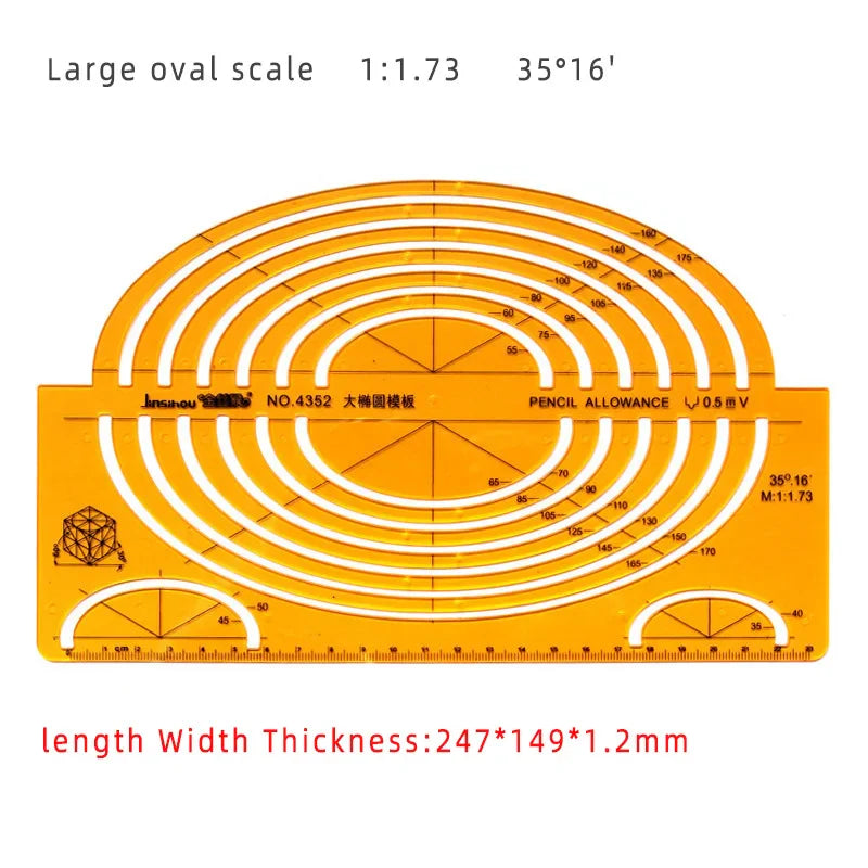 Durable Circular Oval Ruler - K Resin Architectural Drafting Template for Drawing and Measuring Furniture Designs