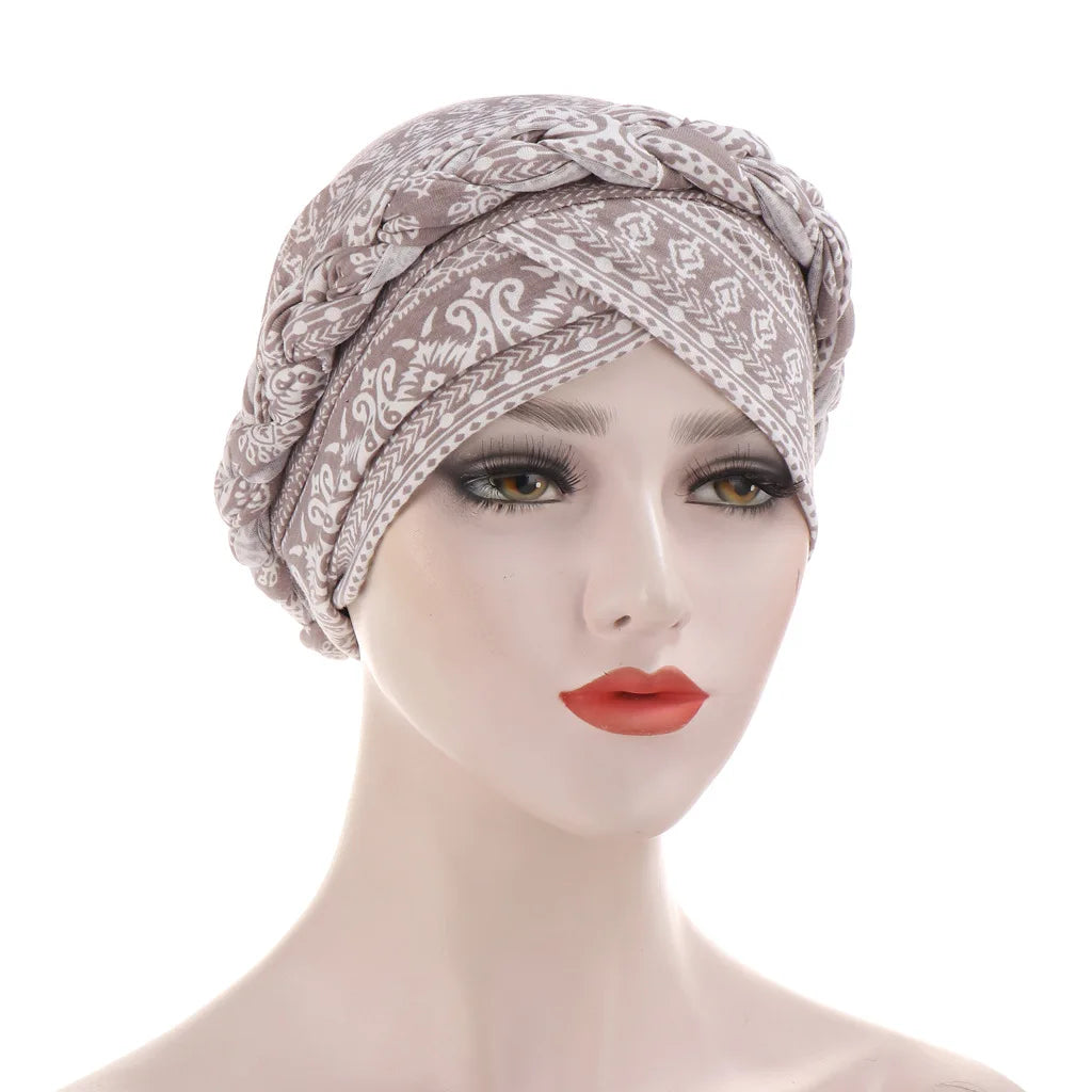 Women’s Cotton Head Scarf – Solid Turban Bonnet Hijab Cap with White Pearl Inner, Muslim Arab Wrap