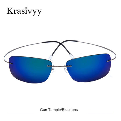 Krasivyy Rimless Square Polarized Sunglasses – Ultralight Pure Titanium, Brand Design for Men, Driving Sun Glasses, Oculos De Sol