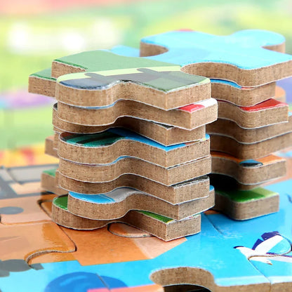 100PCS Kids Wooden Puzzle Set – Cartoon Animal & Vehicle Jigsaw Toys for Early Learning & Parent-Child Play