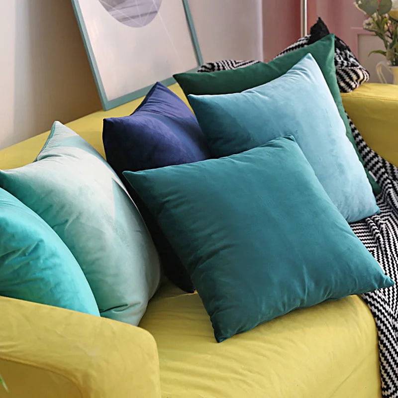 Solid Velvet Pillowcase – Red, Yellow, Blue, & Green Cushion for Sofa, Car, Living Room Home Decor, 45x45cm