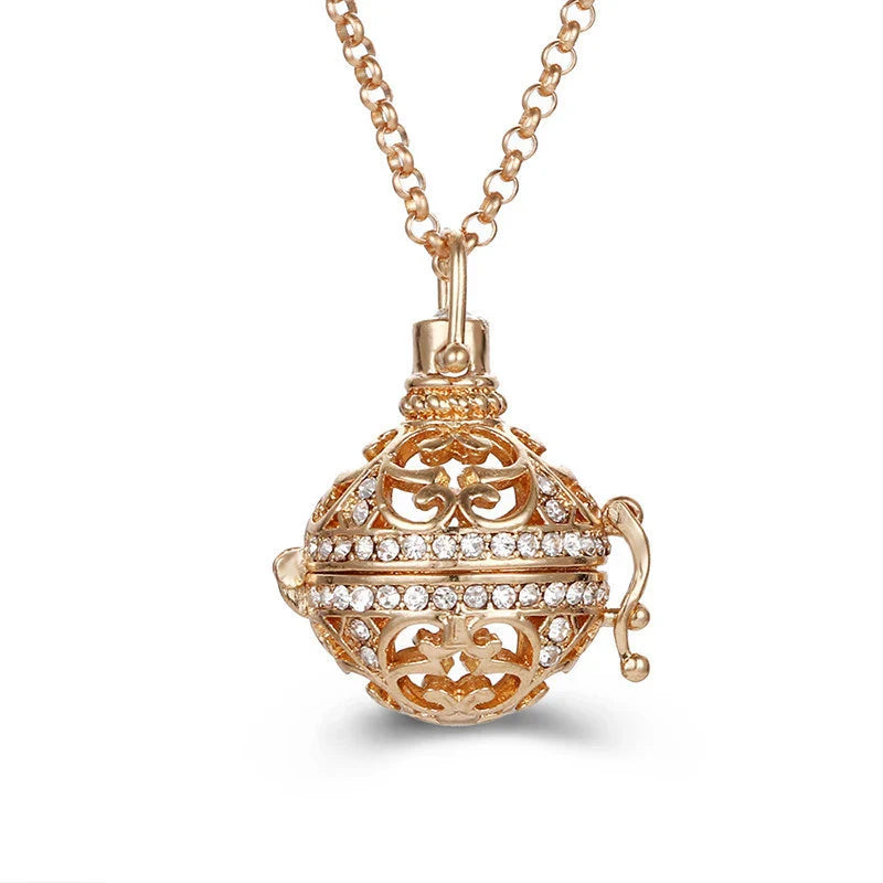 Mexico Music Ball Hollow Zircon Pendant Necklace – Vintage Perfume Aromatherapy Locket for Women