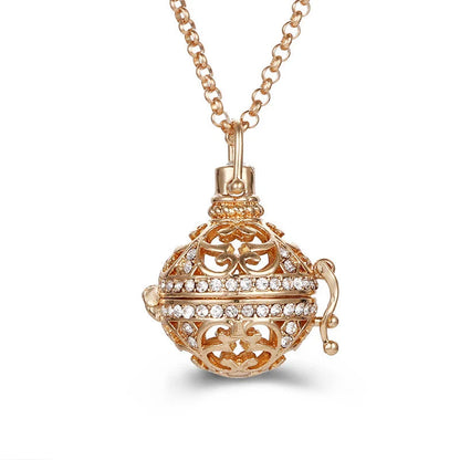 Mexico Music Ball Hollow Zircon Pendant Necklace – Vintage Perfume Aromatherapy Locket for Women