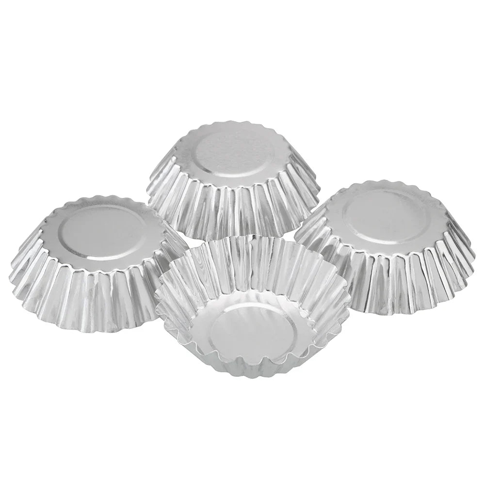 Aluminum Alloy Flower Egg Tart Mold Set: Reusable Non-Stick Ripple Design - Perfect for Cupcakes, Puddings, and Muffins - 10pcs/set