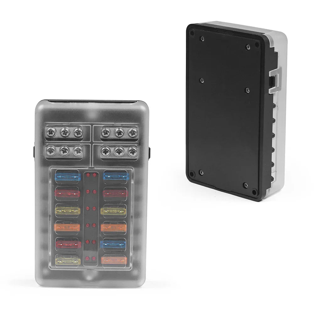 6/12-Way Car & Boat Fuse Box – Waterproof Blade Fuse Block with LED Indicator (12V/32V Auto Marine Power Distribution Panel)