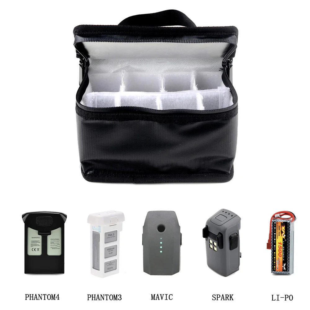 155x115x90mm Fireproof Explosion-Proof Safety Bag – 8-Compartment Storage for RC Drone, Airplane & Helicopter Batteries