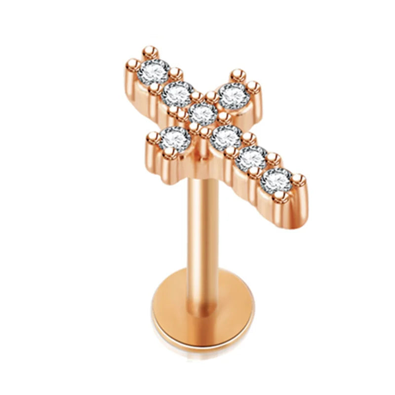 Crystal Flower Tragus Piercing Earring – 16G Cross Cartilage, Helix, Conch, Rook, Lobe & Labret Stud Jewelry
