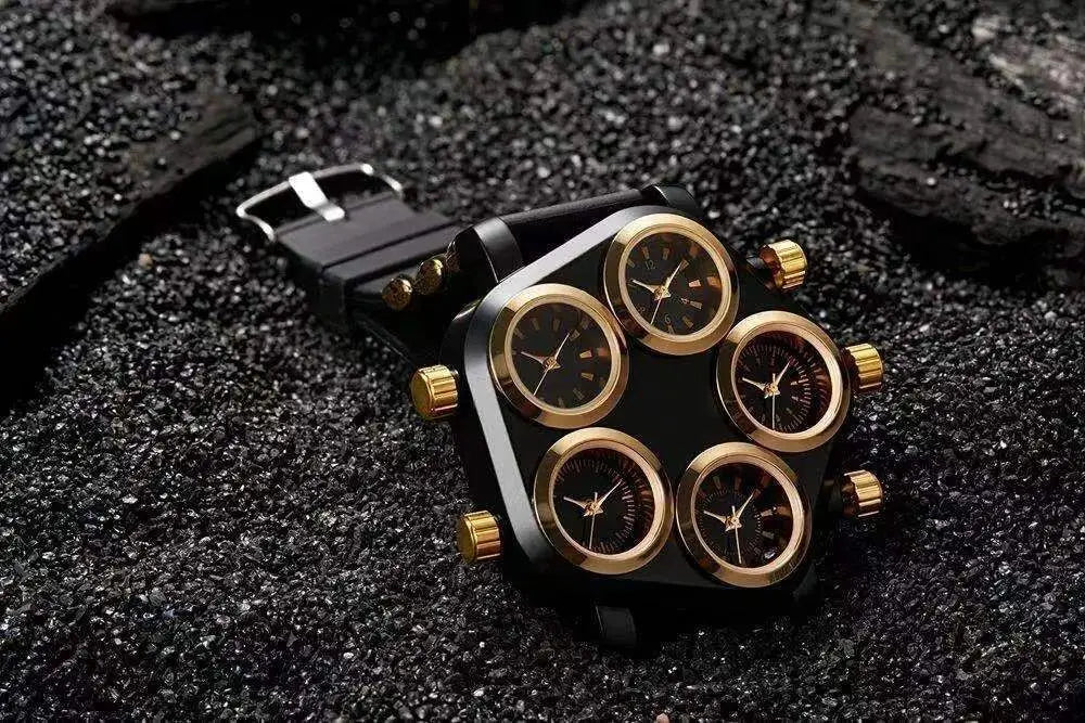 Five Movement Men's Quartz Watch – Large Dial Hip Hop Punk Style Sport Watch for Men
