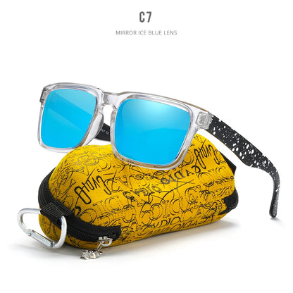 KDEAM Polarized Men’s Sunglasses – Matte Black Frame with Painting Temples & Protective Case