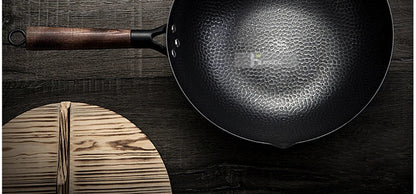 Konco 32cm Cast Iron Wok – Non-Coated Chinese Cookware Pan for Gas & Induction Kitchen Use