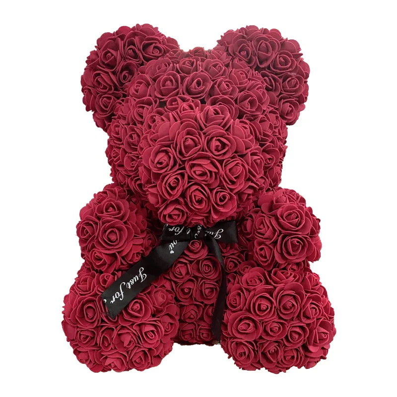 2024 40cm Rose Bear – Heart-Shaped Artificial Flower Teddy Bear for Valentine’s, Wedding, Birthday & Christmas Gifts