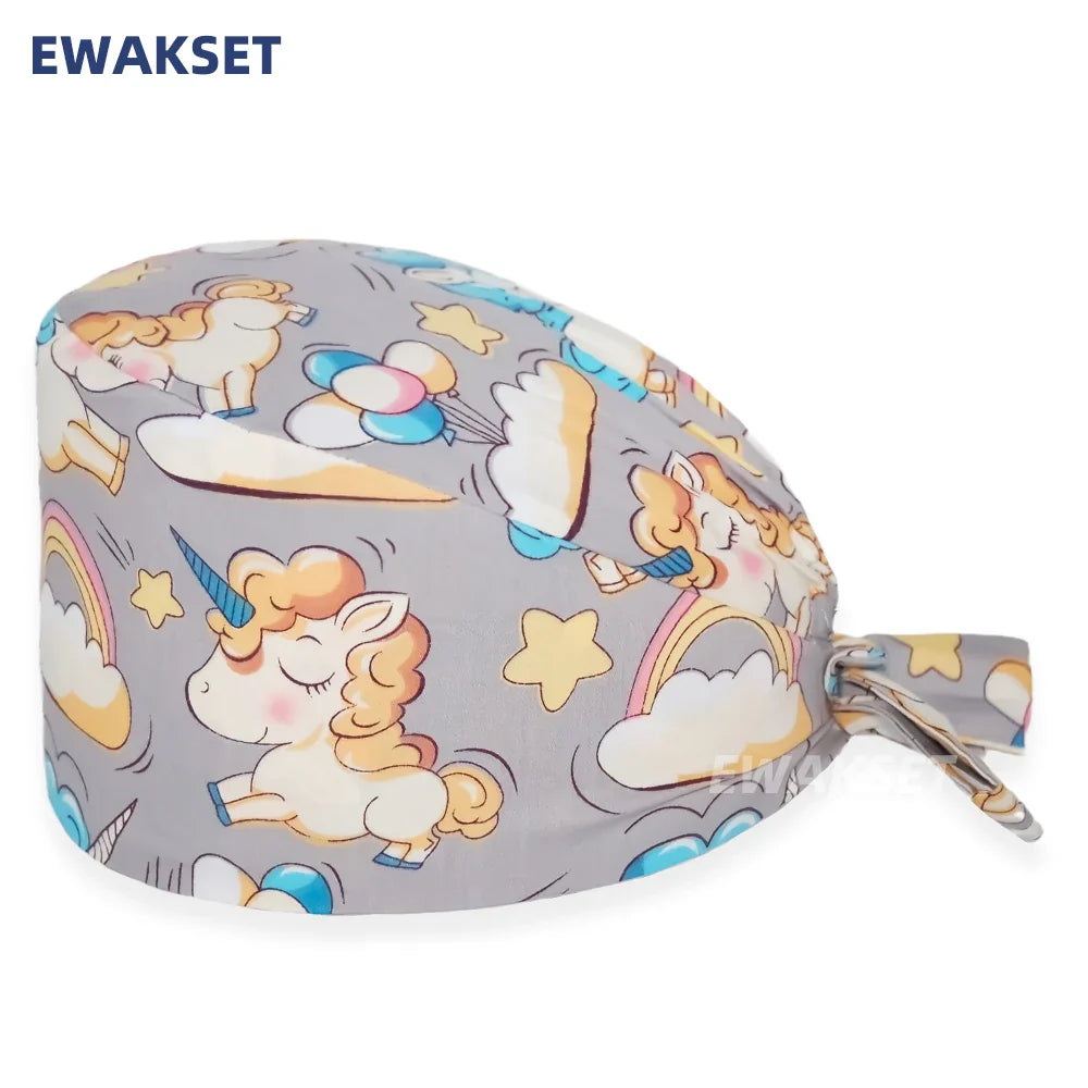 Unisex Soft Scrub Cap – Cartoon Print Surgical Hat for Men and Women, Operating Room Nursing Accessories