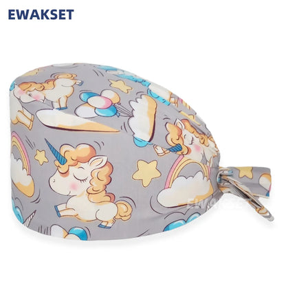 Unisex Soft Scrub Cap – Cartoon Print Surgical Hat for Men and Women, Operating Room Nursing Accessories