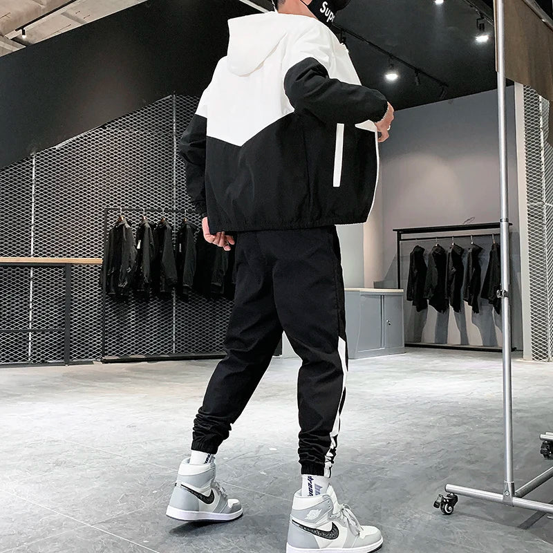 2025 Men’s Tracksuit 2-Piece Set — Hooded Jacket & Jogger Pants for Casual, Running & Sports
