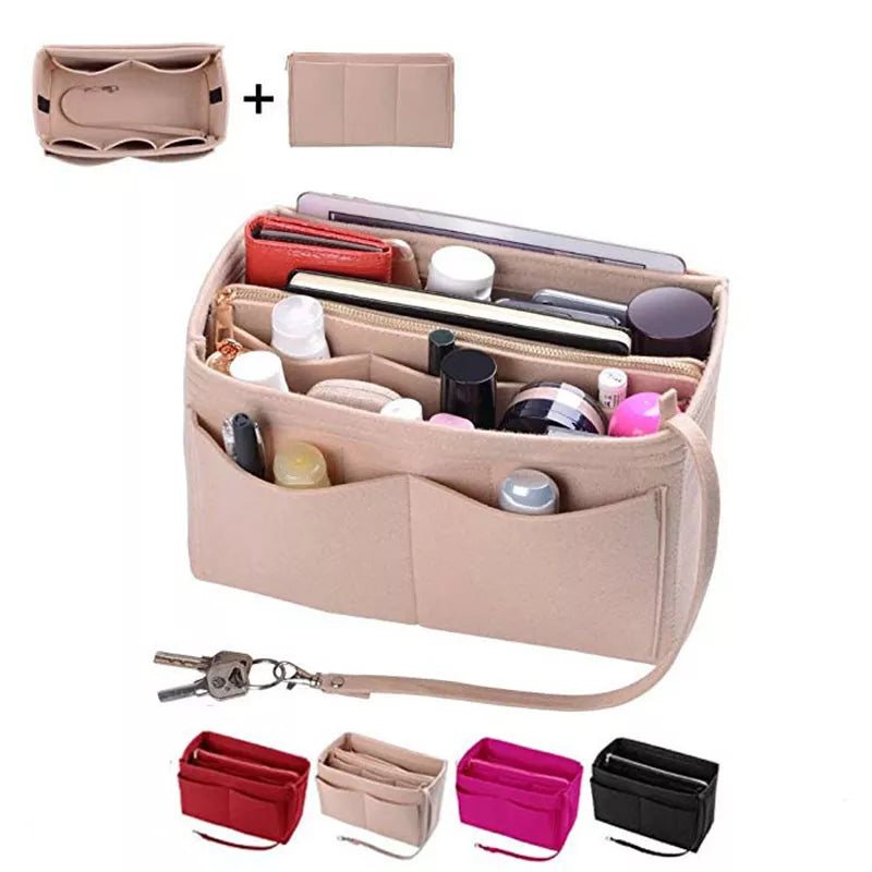 HHYUKIMI Brand Makeup Organizer Felt Insert Bag: Travel Inner Purse for Handbag - Portable Cosmetic Bags Fit Various Brands