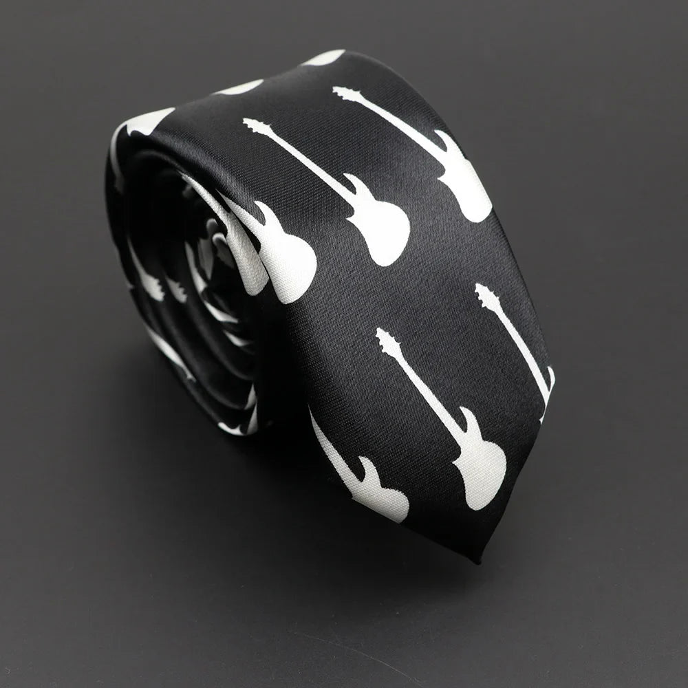 Musical Notes Slim Necktie - Silky Piano & Guitar Print Tie for Men & Women, Elegant Fashion Gift
