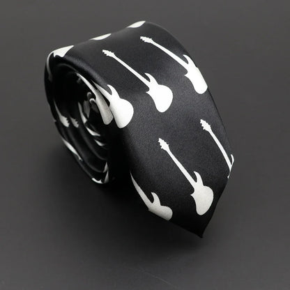 Musical Notes Slim Necktie - Silky Piano & Guitar Print Tie for Men & Women, Elegant Fashion Gift