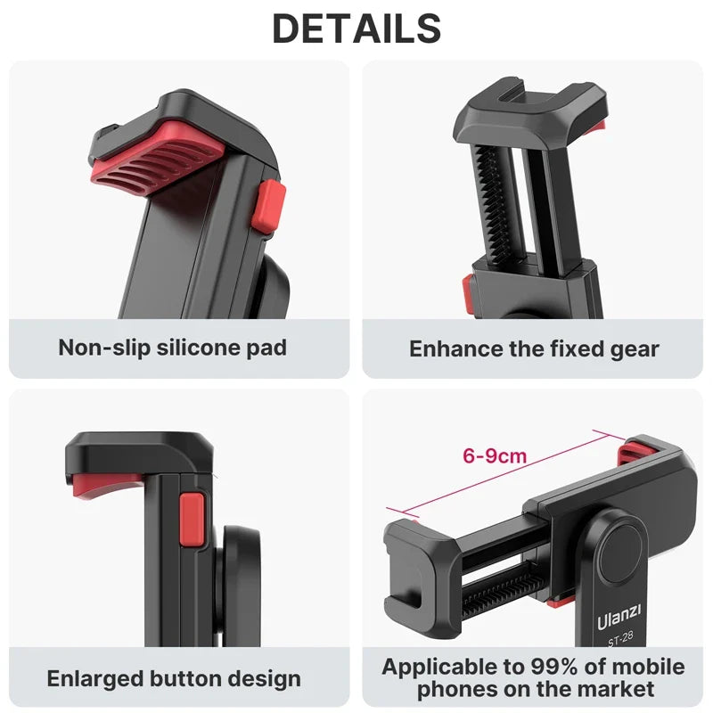 Ulanzi ST-06S Vertical Phone Mount Holder Tripod - Cold Shoe for Mic/Light, Phone Clip - iPhone 12 Vlog Holder Smartphone Accessory
