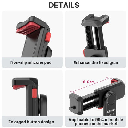 Ulanzi ST-06S Vertical Phone Mount Holder Tripod - Cold Shoe for Mic/Light, Phone Clip - iPhone 12 Vlog Holder Smartphone Accessory