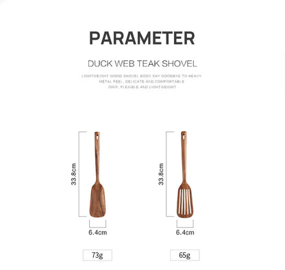 1-7pcs Teak Wood Tableware Set – Natural Wooden Spoons, Colander Spoon & Soup Skimmer Cooking Tool Kit