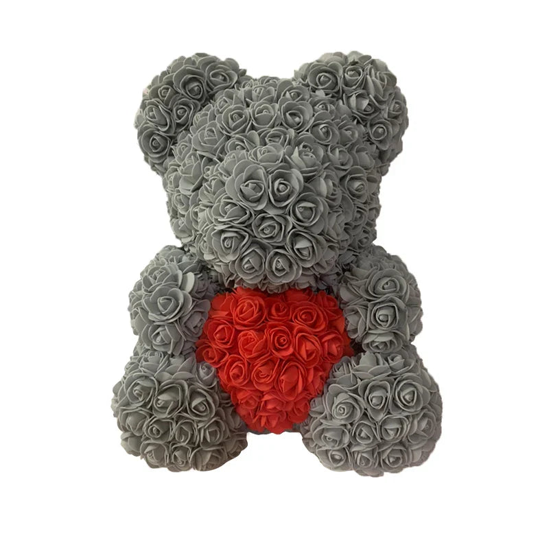 2024 40cm Rose Bear – Heart-Shaped Artificial Flower Teddy Bear for Valentine’s, Wedding, Birthday & Christmas Gifts