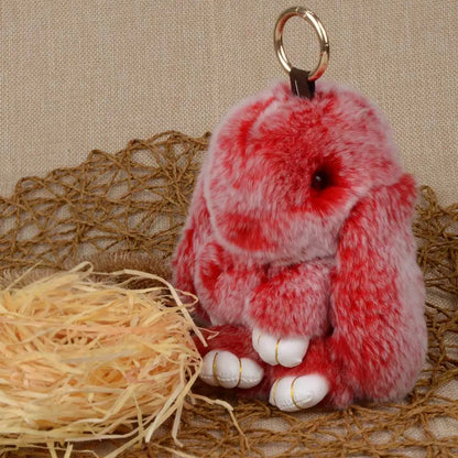Genuine Rex Rabbit Fur Keychain - Fluffy Bunny Bag Charm and Car Pendant for Women
