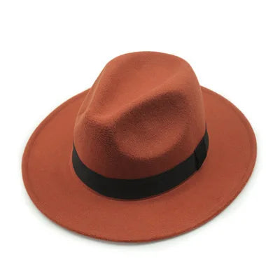 Unisex Black Fedora Hat – Wide Brim Jazz Panama Top Hat for Autumn and Winter – Classic Gentleman Style