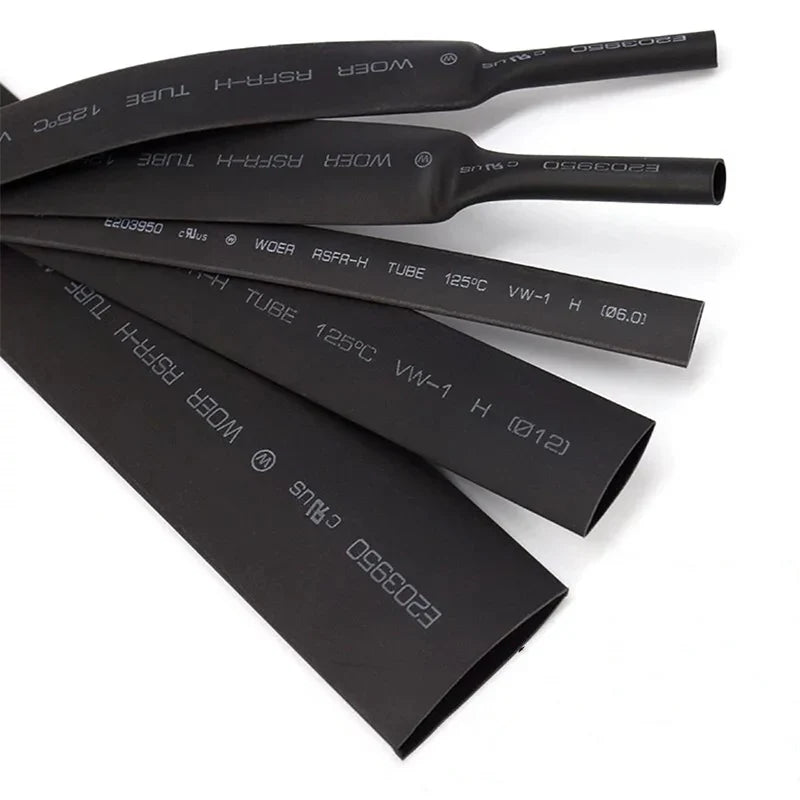 Black Polyolefin Heat Shrink Tube - 2:1 Ratio Insulated Wire Cable Sleeving Tubing Connector Protector 5M 100M