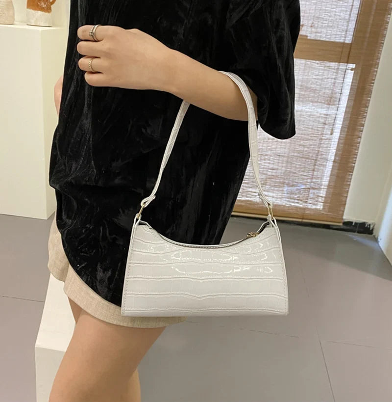 Fashion PU Leather Handbag for Women – Alligator Pattern Small Underarm Messenger Bag & Purse