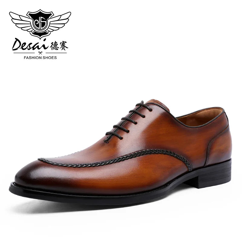 Men’s Genuine Leather British Dress Shoes - Elegant Carved Business & Formal Wedding Shoes for Classic Style