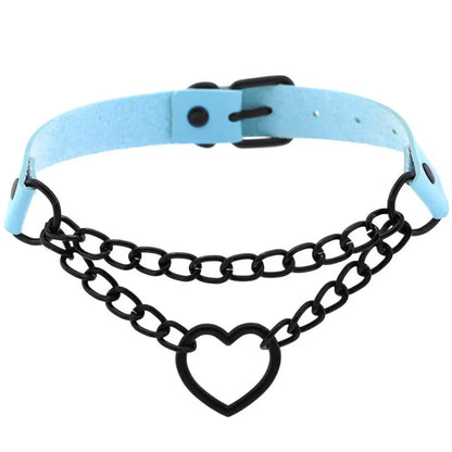 Vintage Heart Necklace Choker – Goth Collar with Chain, Grunge Punk, Cute Kawaii Egirl Harajuku Accessories for Girls