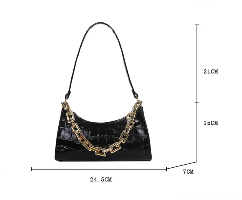 Fashion PU Leather Alligator Pattern Bag for Women – Small Armpit Handbag, Underarm Messenger Purse