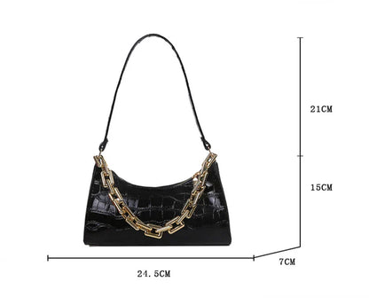 Fashion PU Leather Alligator Pattern Bag for Women – Small Armpit Handbag, Underarm Messenger Purse