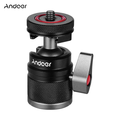 Andoer 2 in 1 Ball Head with 1/4" Screw Mount, 360° Aluminum Alloy for Camera, Phone Holder, Speedlite, Tripod, and Selfie Stick