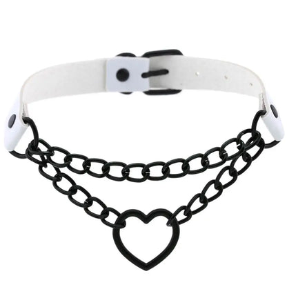 Vintage Heart Necklace Choker – Goth Collar with Chain, Grunge Punk, Cute Kawaii Egirl Harajuku Accessories for Girls