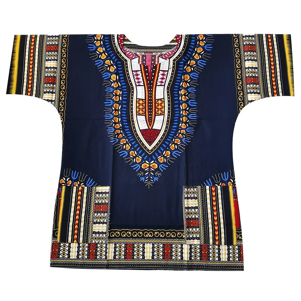 African Dashiki Cotton T-Shirt - Traditional Printed Unisex Fashion Top with Vibrant Ethnic Style Design