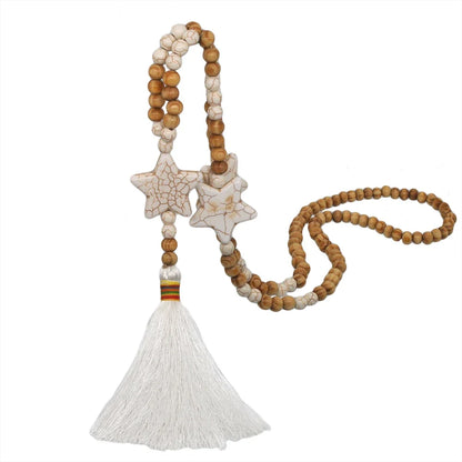 Wooden Bead Tassel Long Necklace - Bohemian Summer Beach Sweater Chain for Women | Mother's Day Gift